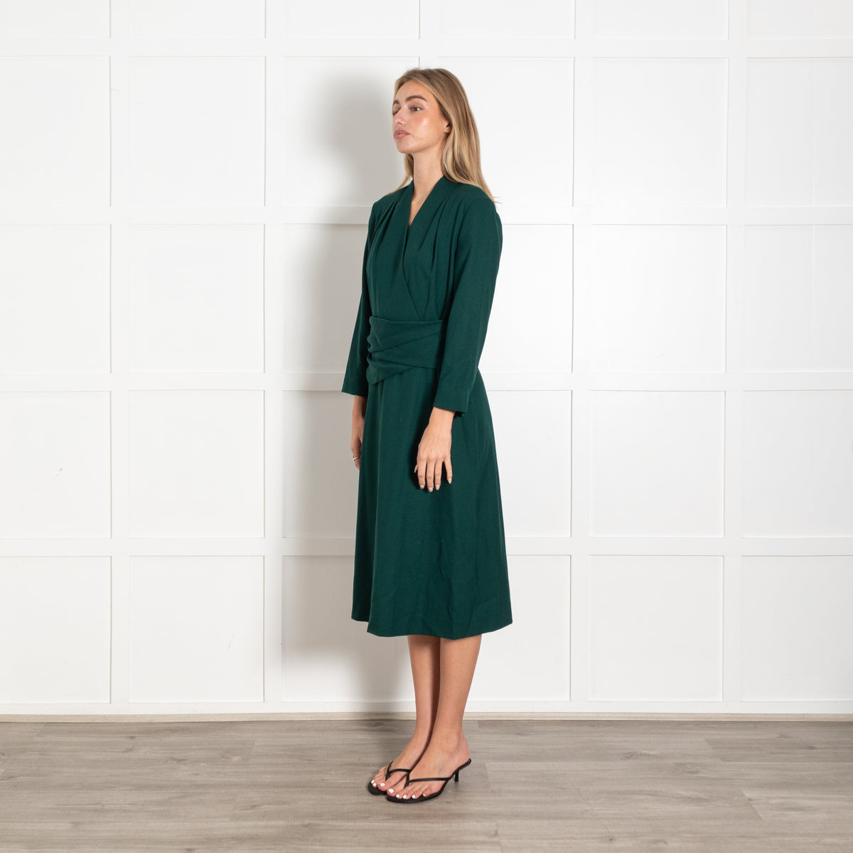 The Fold Arlington Dress Green Wrap Midi Dress - Image 3