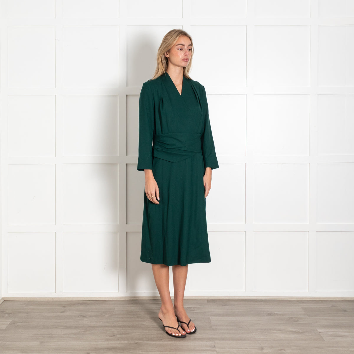 The Fold Arlington Dress Green Wrap Midi Dress - Image 7