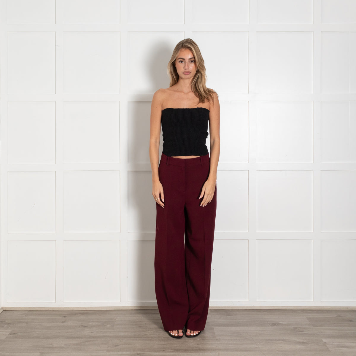 FOLD Burgundy Wide Leg Dress Pants - Image 1