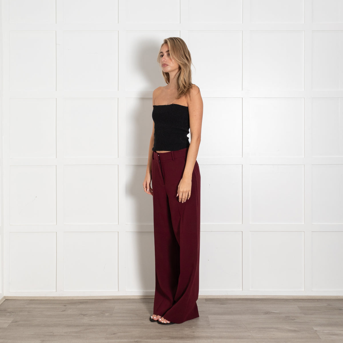 FOLD Burgundy Wide Leg Dress Pants - Image 3