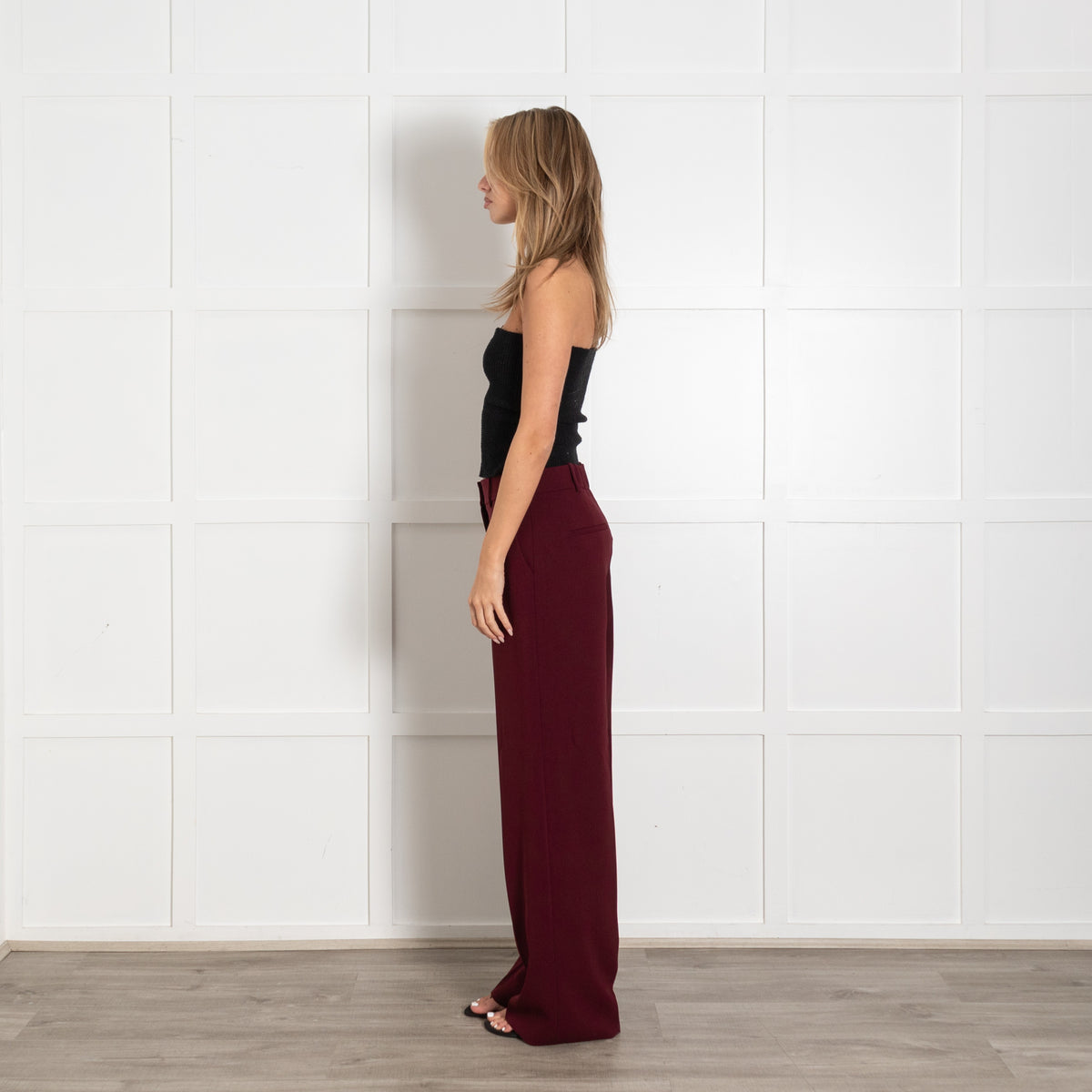 FOLD Burgundy Wide Leg Dress Pants - Image 4