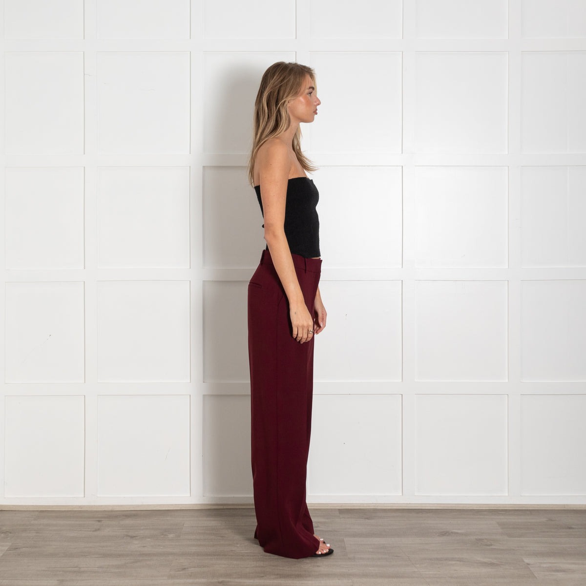FOLD Burgundy Wide Leg Dress Pants - Image 6