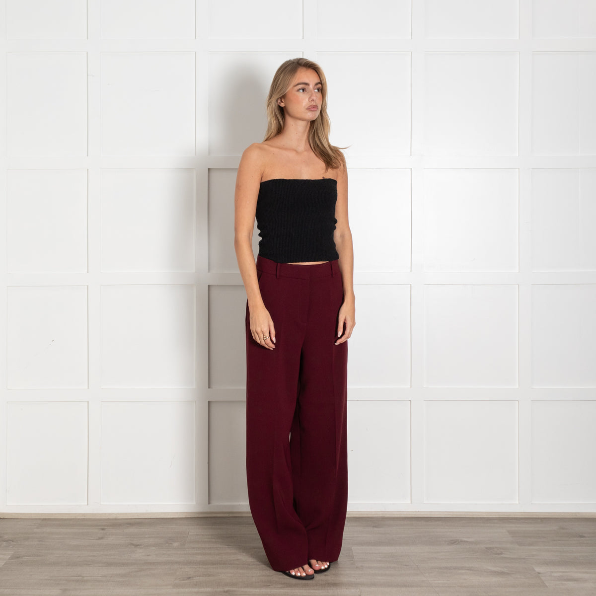 FOLD Burgundy Wide Leg Dress Pants - Image 7