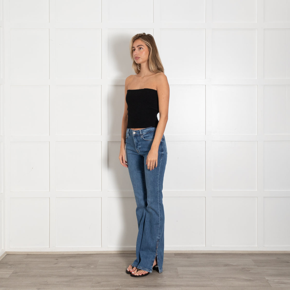 Blue Denim Mid-Rise Flared Jeans - Image 3