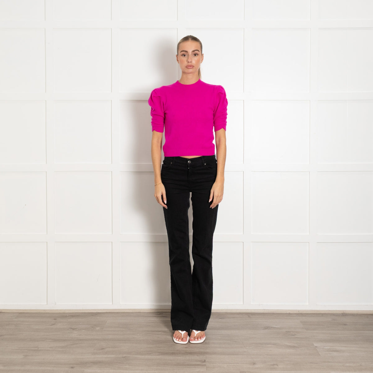 Frame Magenta Pink Cashmere Short Sleeved Knitted Jumper - Image 1