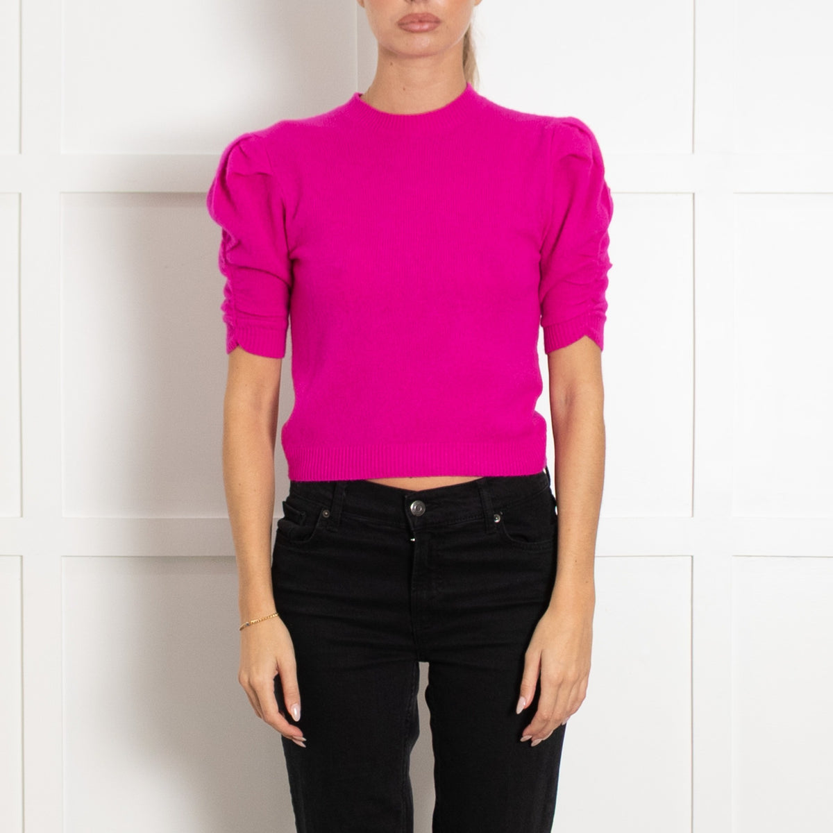 Frame Magenta Pink Cashmere Short Sleeved Knitted Jumper - Image 2