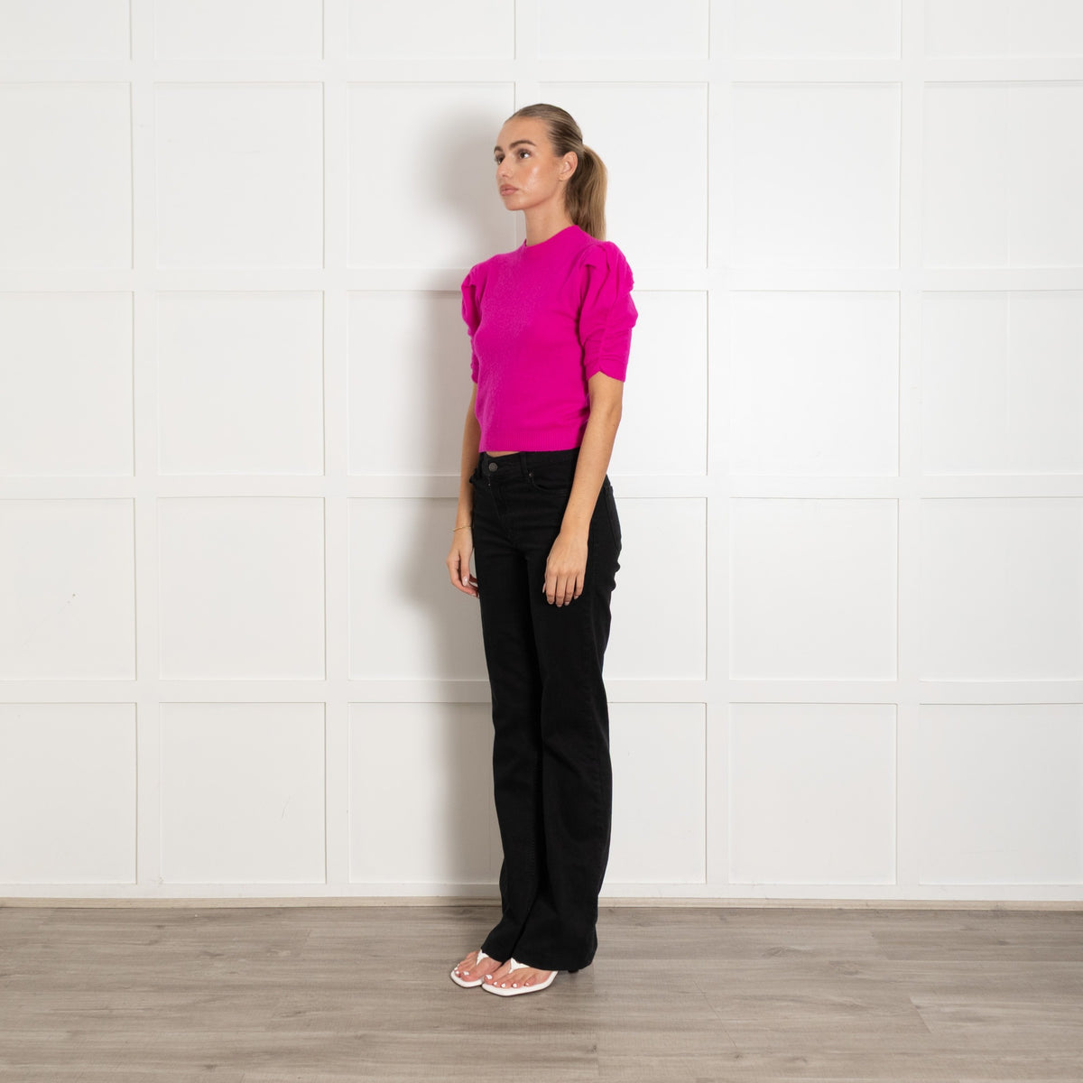 Frame Magenta Pink Cashmere Short Sleeved Knitted Jumper - Image 3