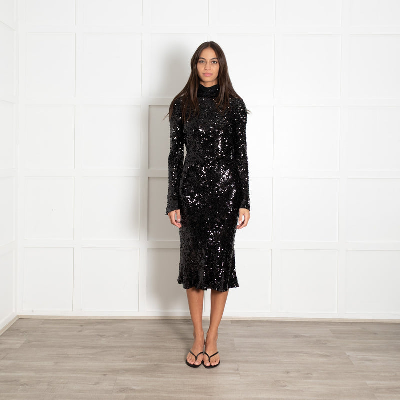 Galvan London Black Sequin Drop Back Longsleeve Dress - Image 2