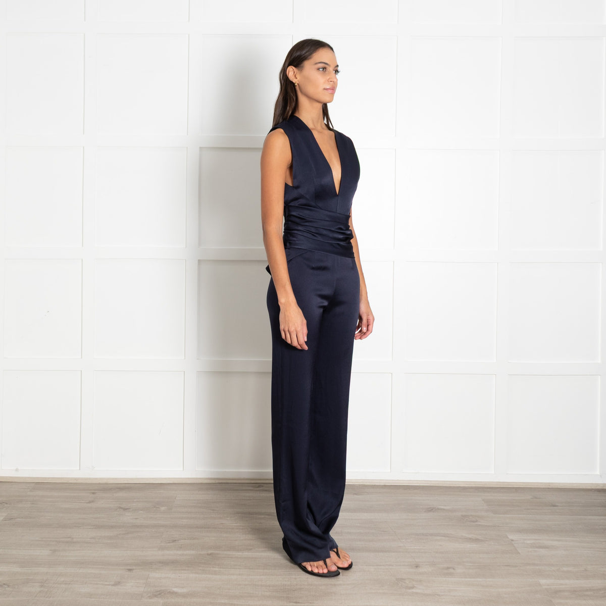 Galvan London Navy Satin Wrap Jumpsuit - Image 6