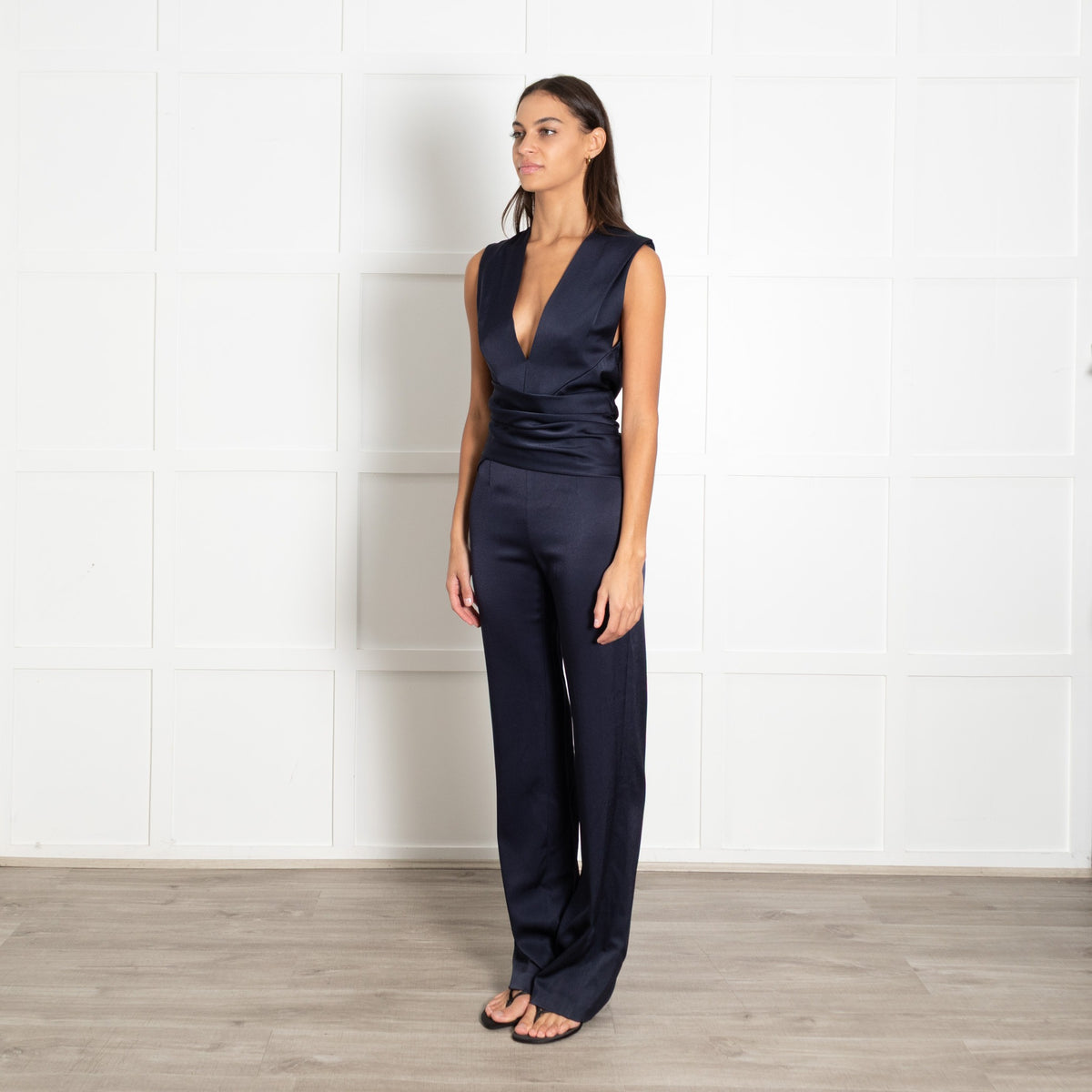 Galvan London Navy Satin Wrap Jumpsuit - Image 7