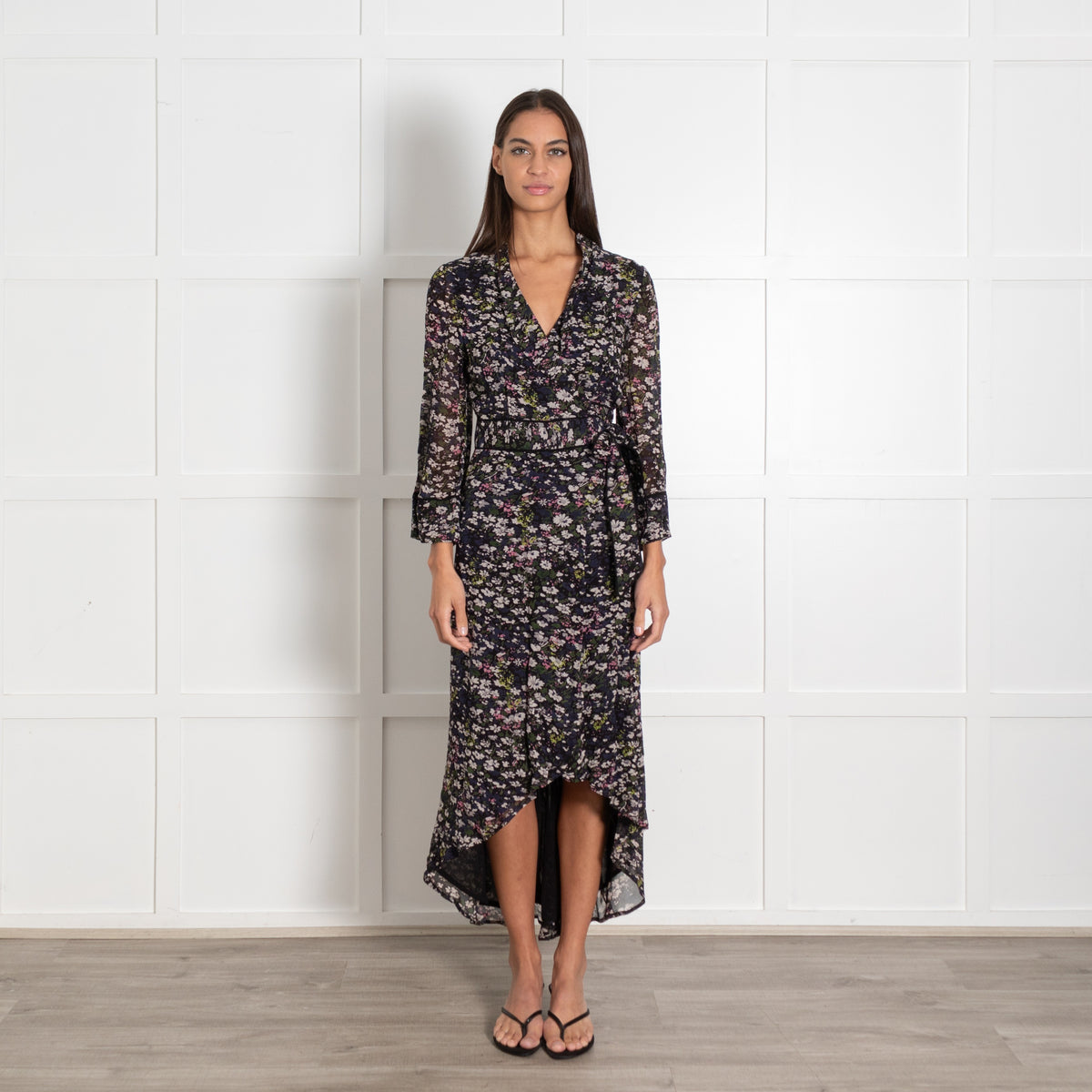 Ganni Black Floral Wraparound Dress - Image 1