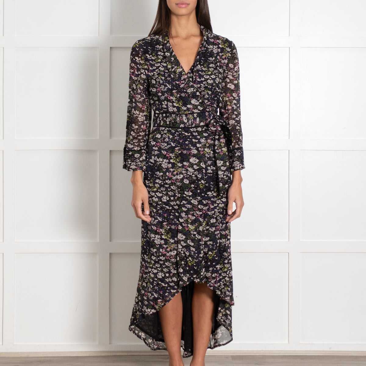 Ganni Black Floral Wraparound Dress - Image 2