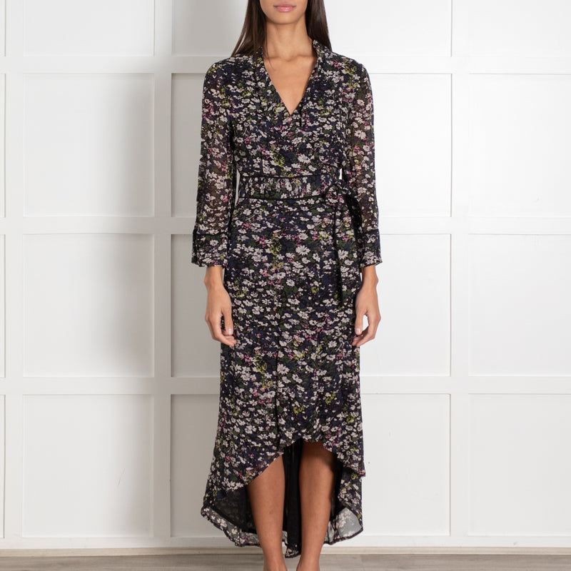 Ganni Black Floral Wraparound Dress - Image 2