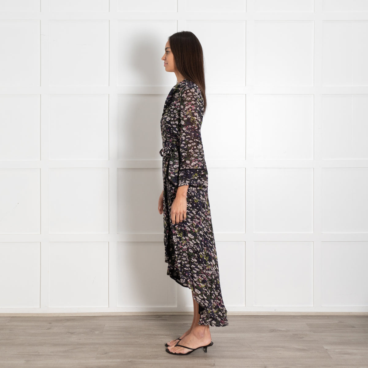 Ganni Black Floral Wraparound Dress - Image 4