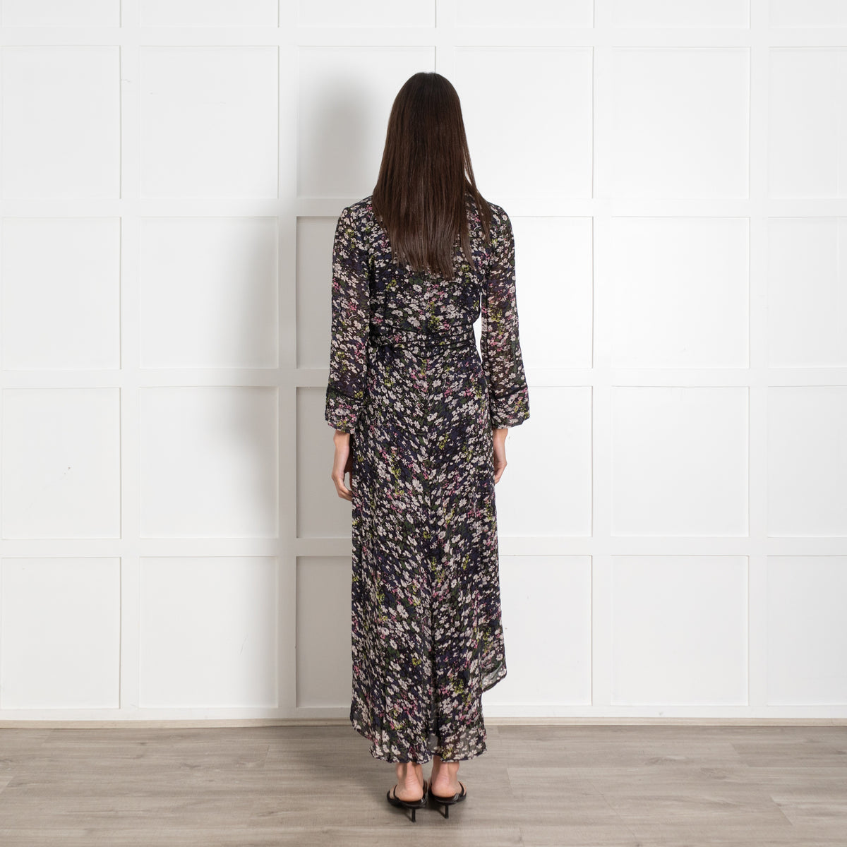 Ganni Black Floral Wraparound Dress - Image 5