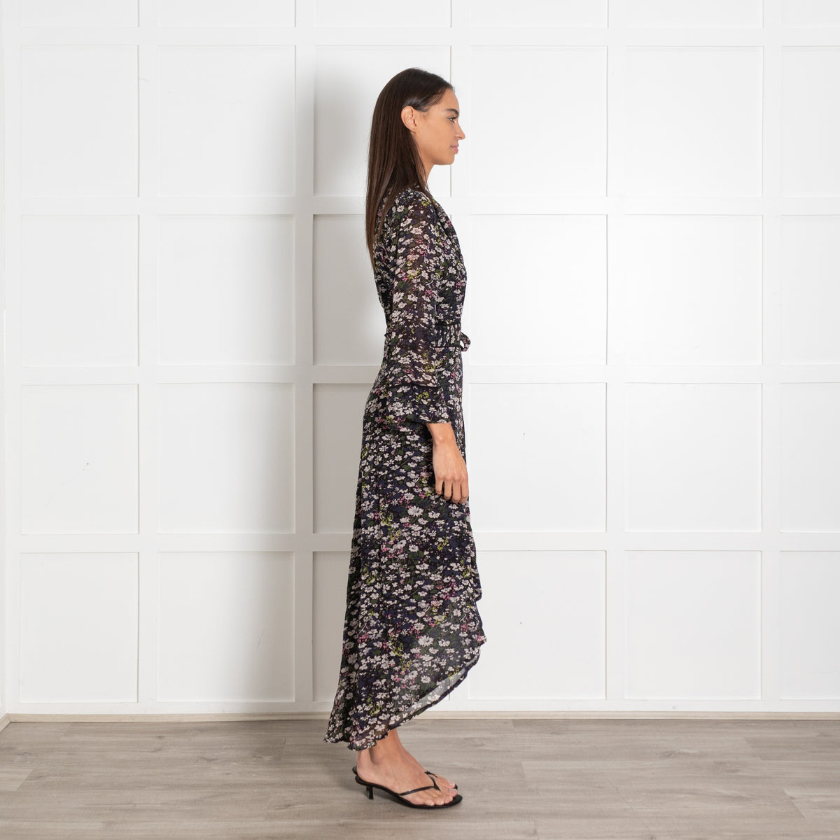 Ganni Black Floral Wraparound Dress - Image 6