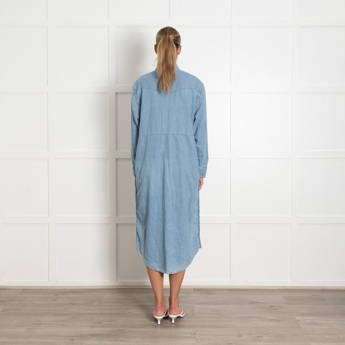 Blue Side Button Detail Denim Dress - Image 5