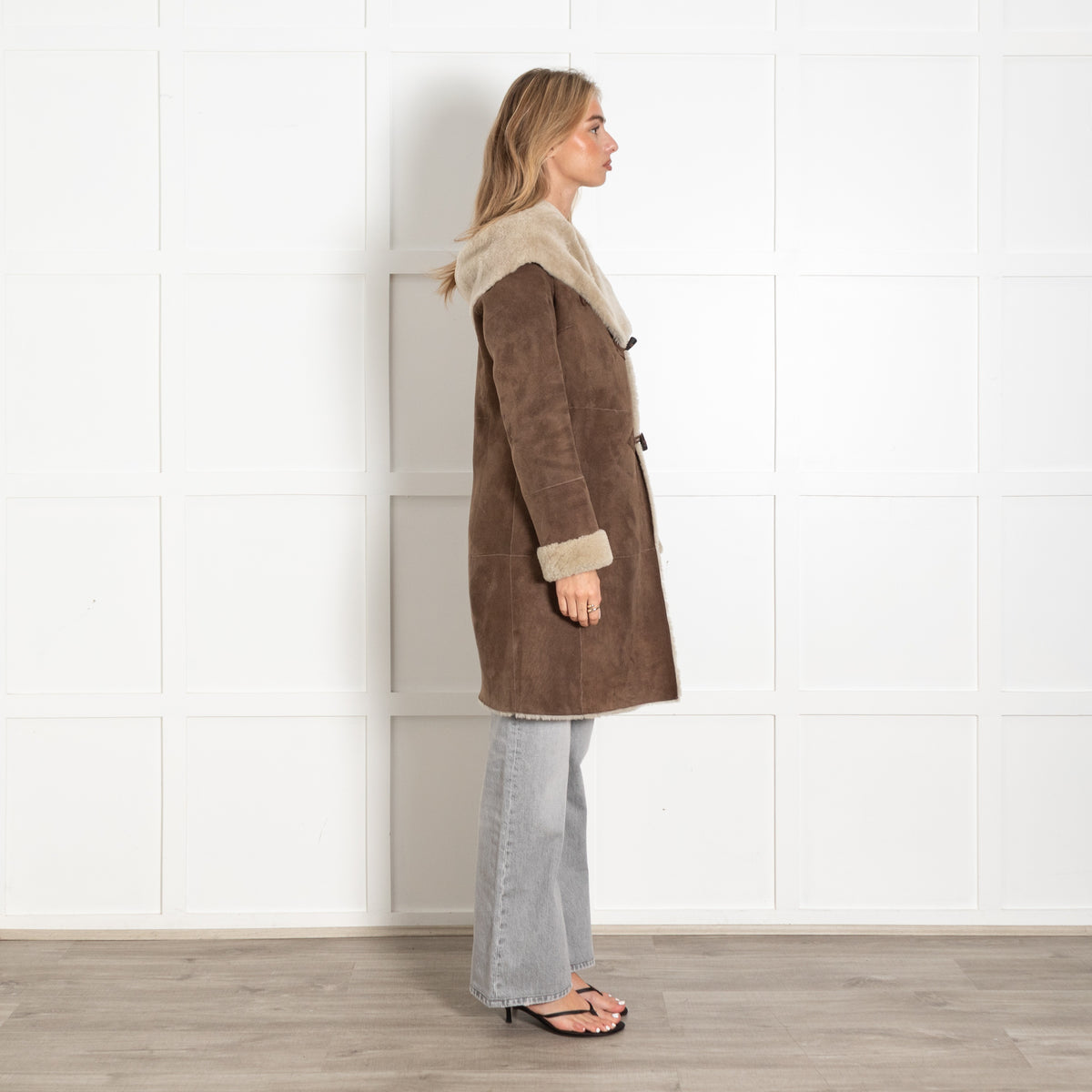 Gerard Darel Brown Shearling Women's Mid-Length Coat - Image 6