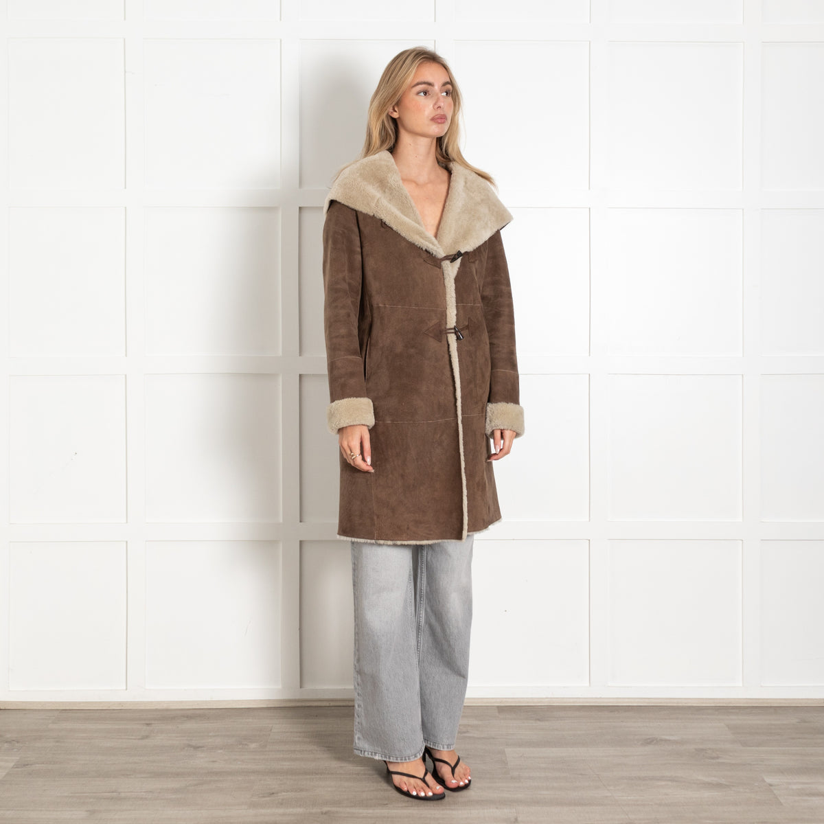 Gerard Darel Brown Shearling Women's Mid-Length Coat - Image 7