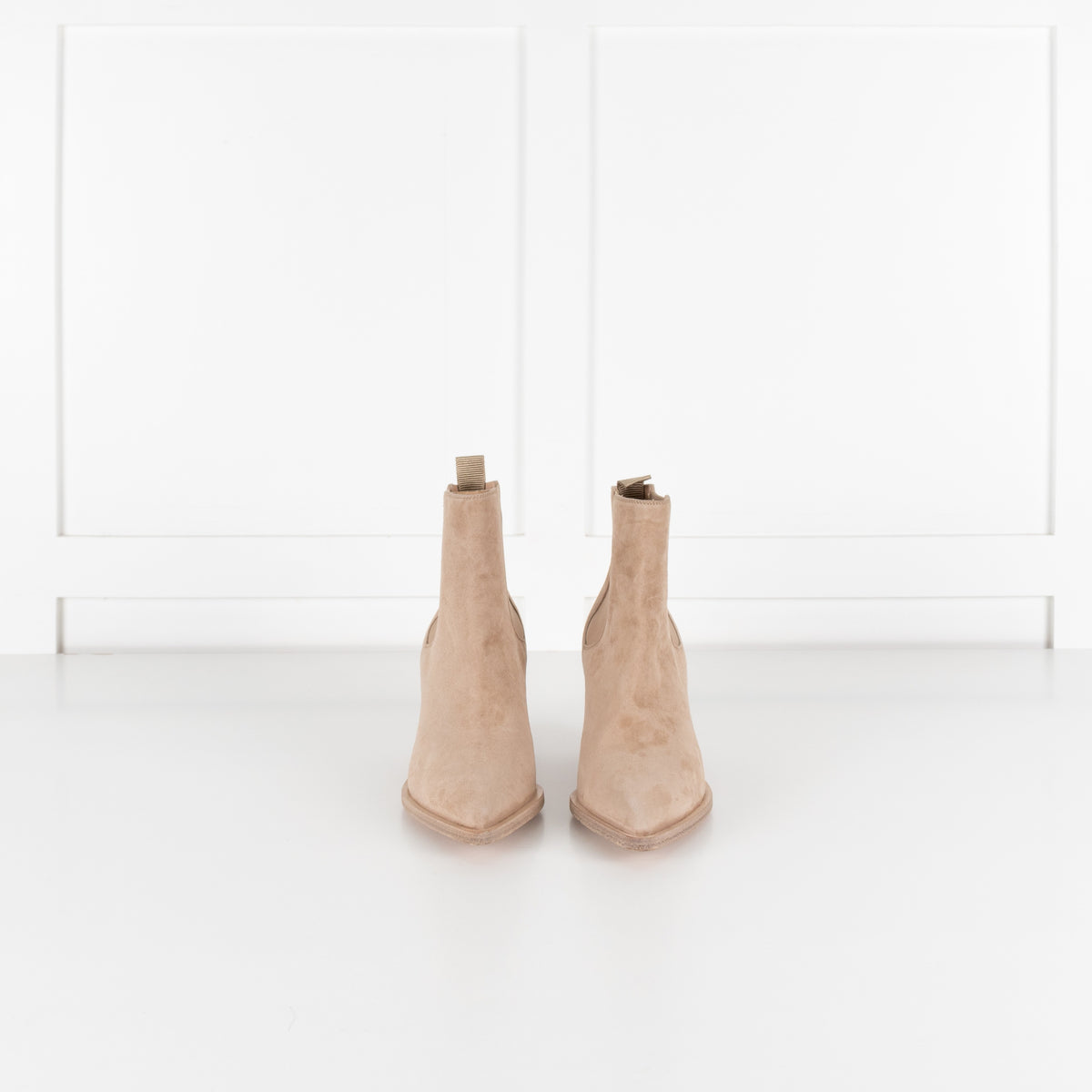 Gianvito Rossi Beige Suede Pointy Ankle Boots - Image 1
