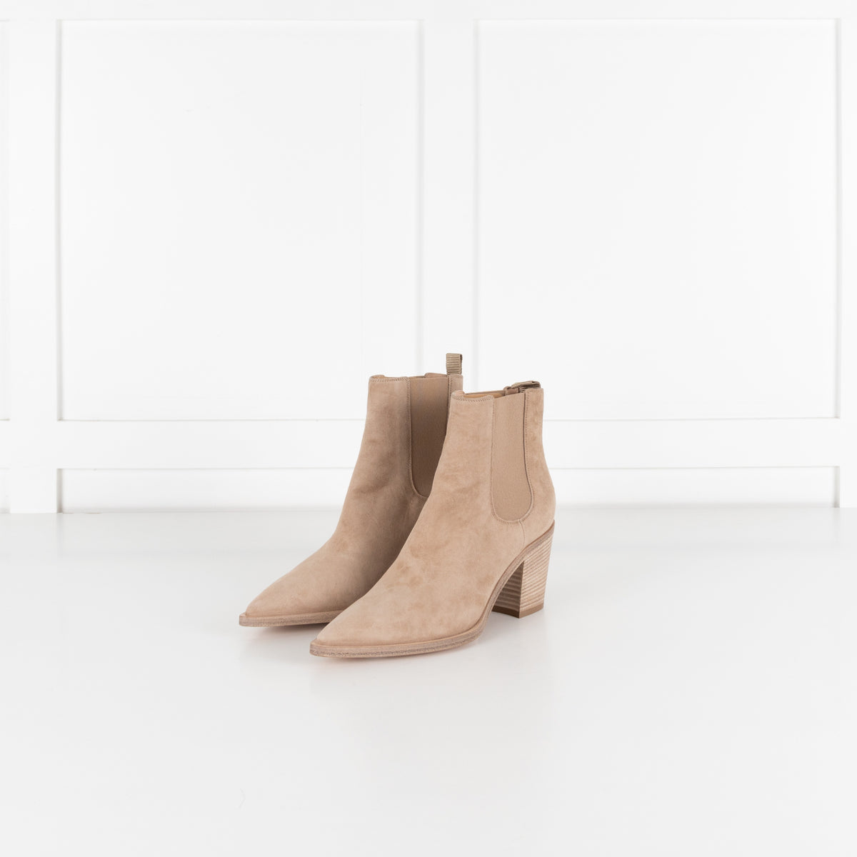 Gianvito Rossi Beige Suede Pointy Ankle Boots - Image 2