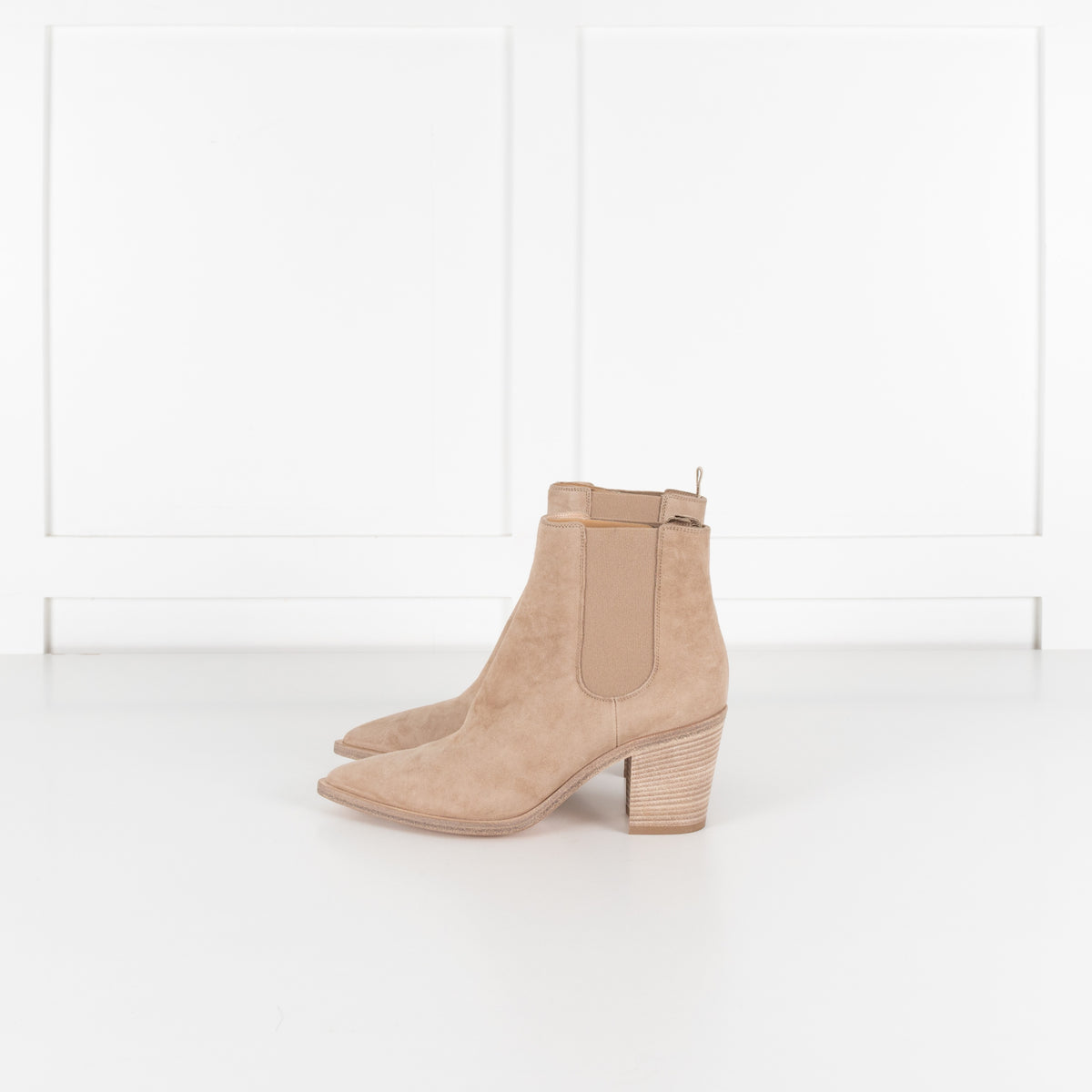 Gianvito Rossi Beige Suede Pointy Ankle Boots - Image 3