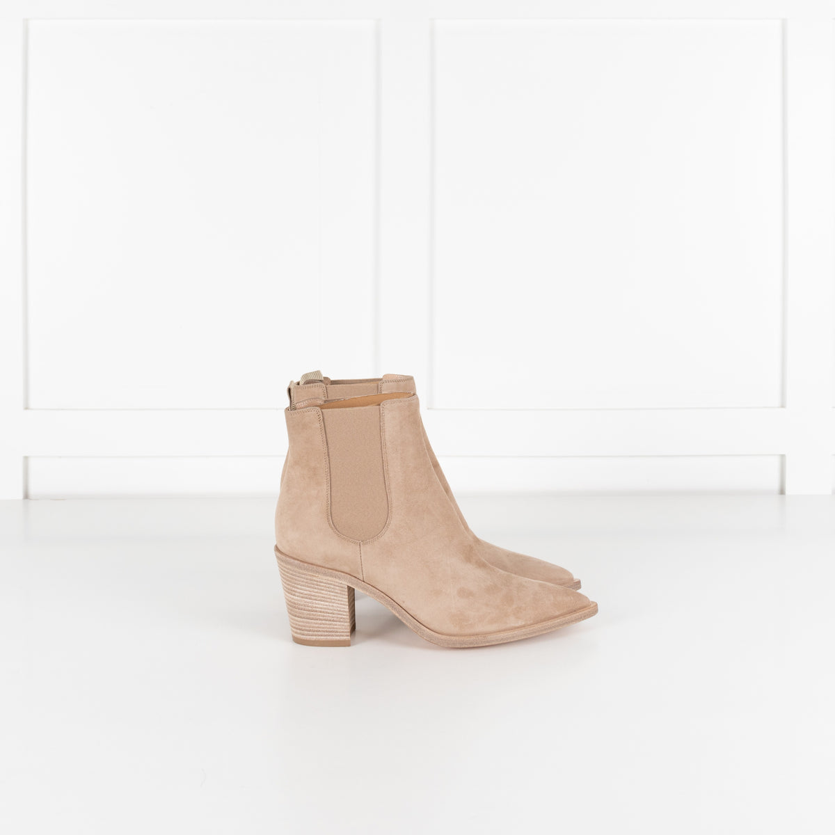 Gianvito Rossi Beige Suede Pointy Ankle Boots - Image 5