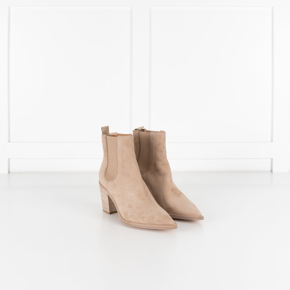 Gianvito Rossi Beige Suede Pointy Ankle Boots - Image 6