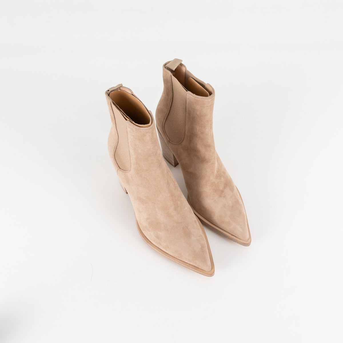 Gianvito Rossi Beige Suede Pointy Ankle Boots - Image 8
