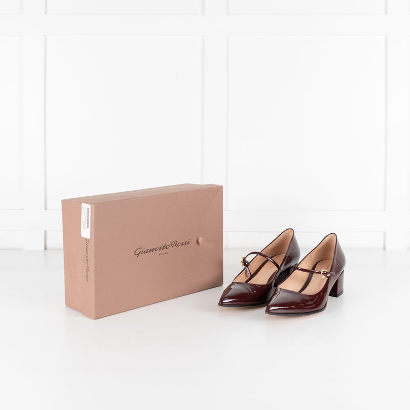 Gianvito Rossi Ribbon Jane Burgundy Patent Shoe - Image 2