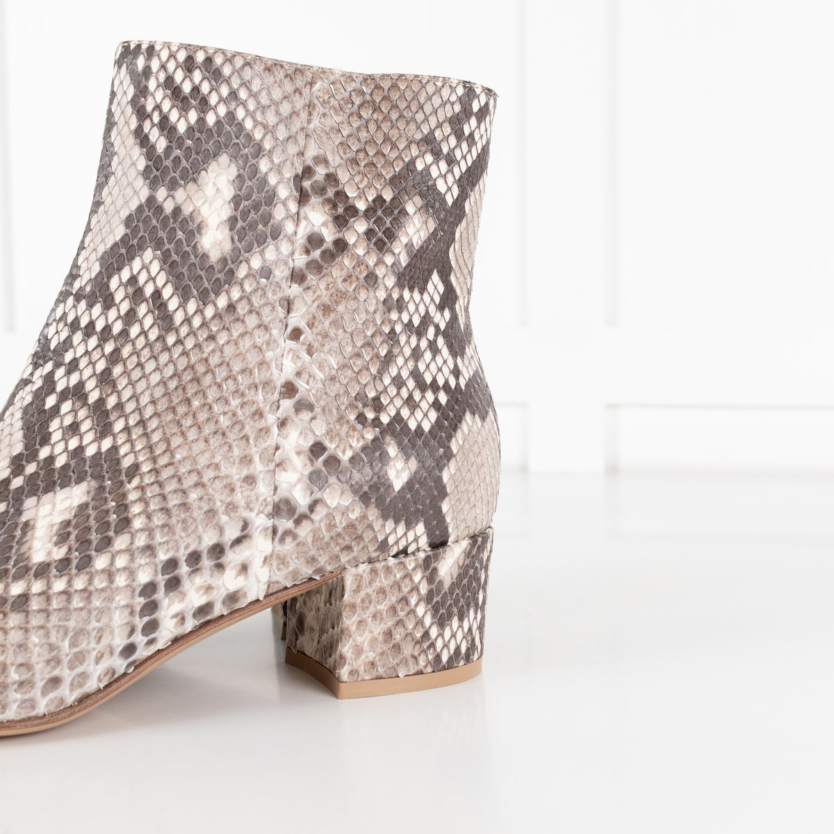 Gianvito Rossi Taupe Snakeskin Block Heel Ankle Boots - Image 9