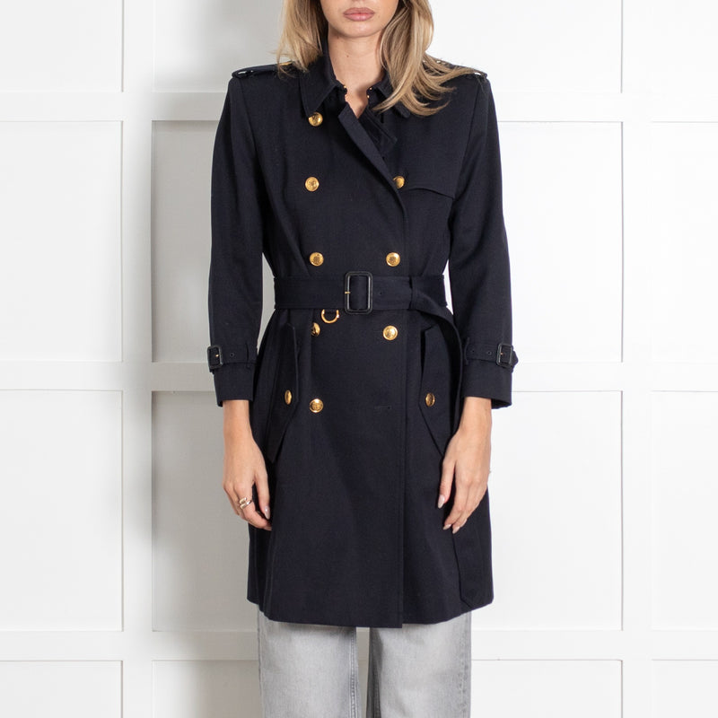 Black Gold Buttons Double-Breasted Trench Coat - Image 2