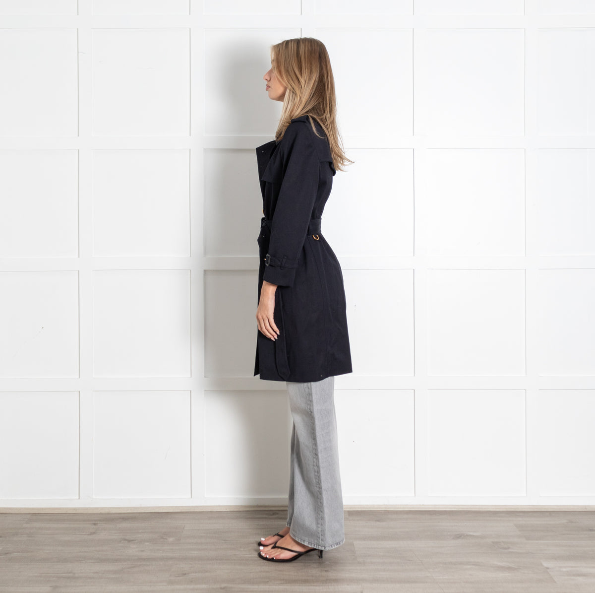 Black Gold Buttons Double-Breasted Trench Coat - Image 4