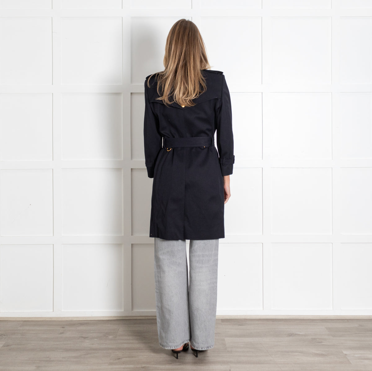 Black Gold Buttons Double-Breasted Trench Coat - Image 5