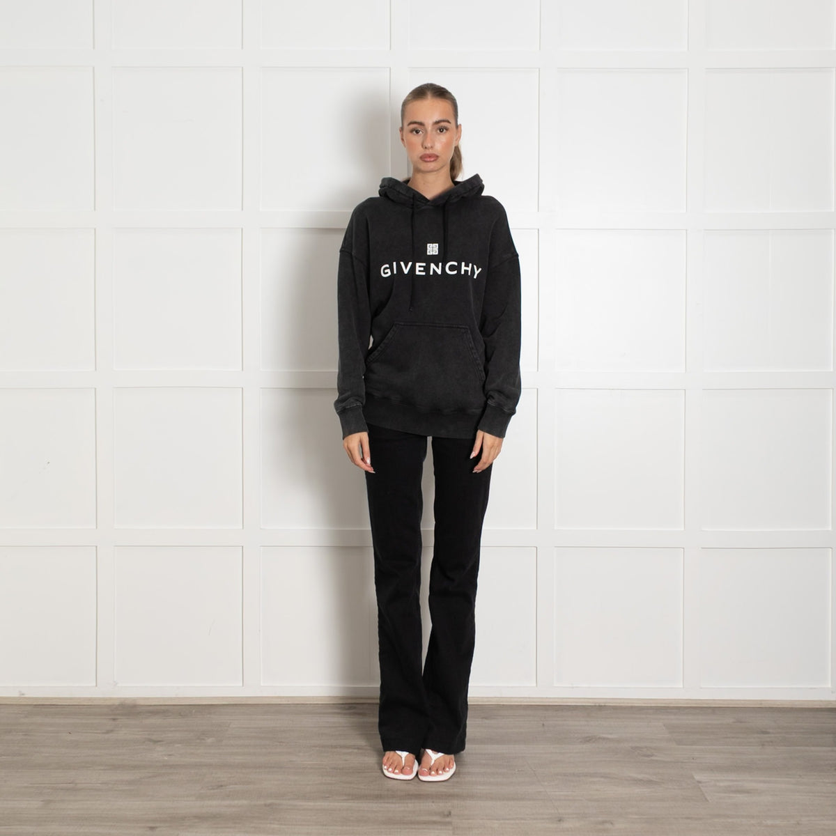 Givenchy Dark Grey Logo Hooded Sweatshirt - Image 1