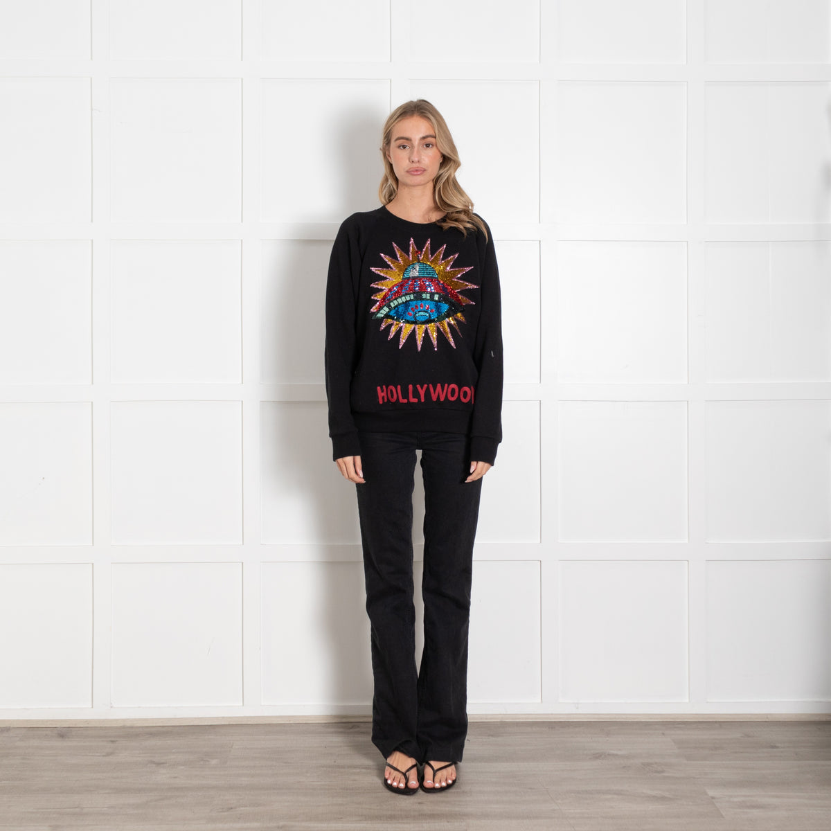 Gucci Black Multi Sequin Star Spaceship Hollywood Motif Sweatshirt - Image 1
