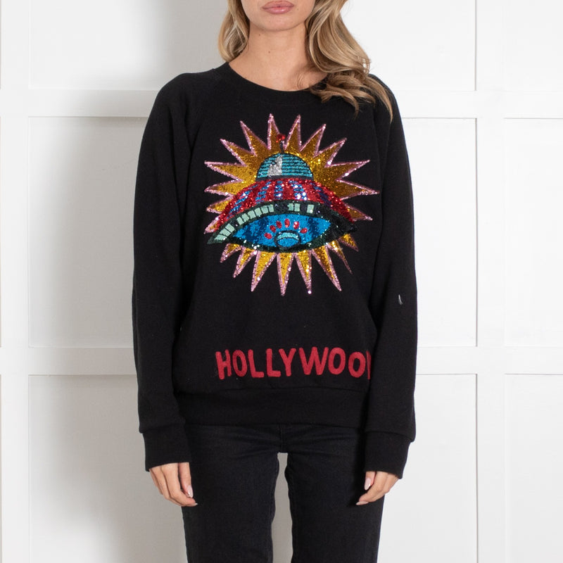 Gucci Black Multi Sequin Star Spaceship Hollywood Motif Sweatshirt - Image 2