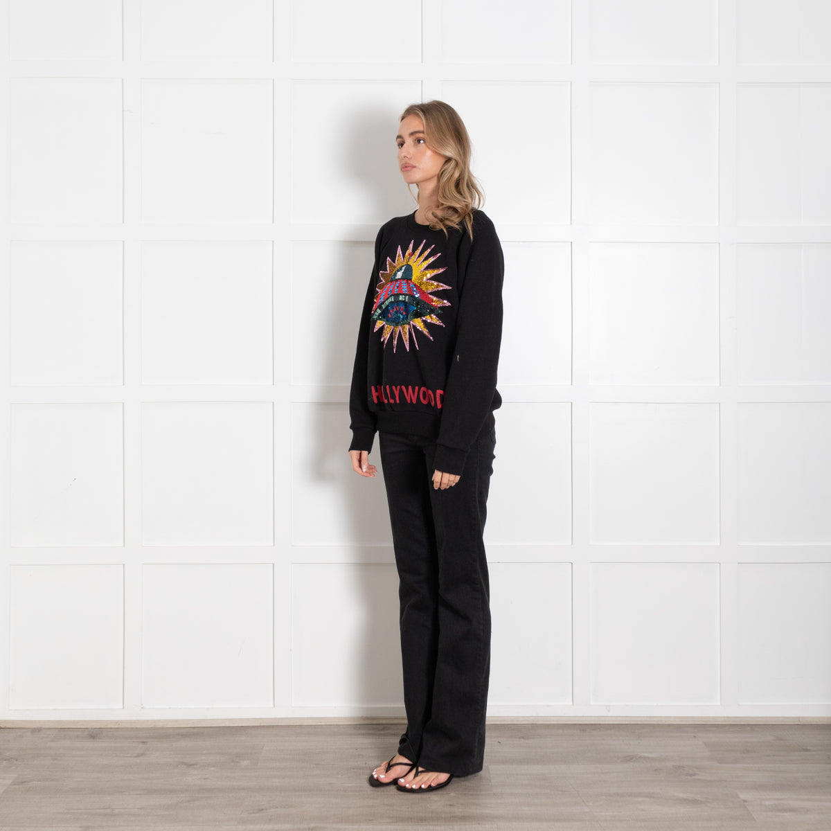 Gucci Black Multi Sequin Star Spaceship Hollywood Motif Sweatshirt - Image 3