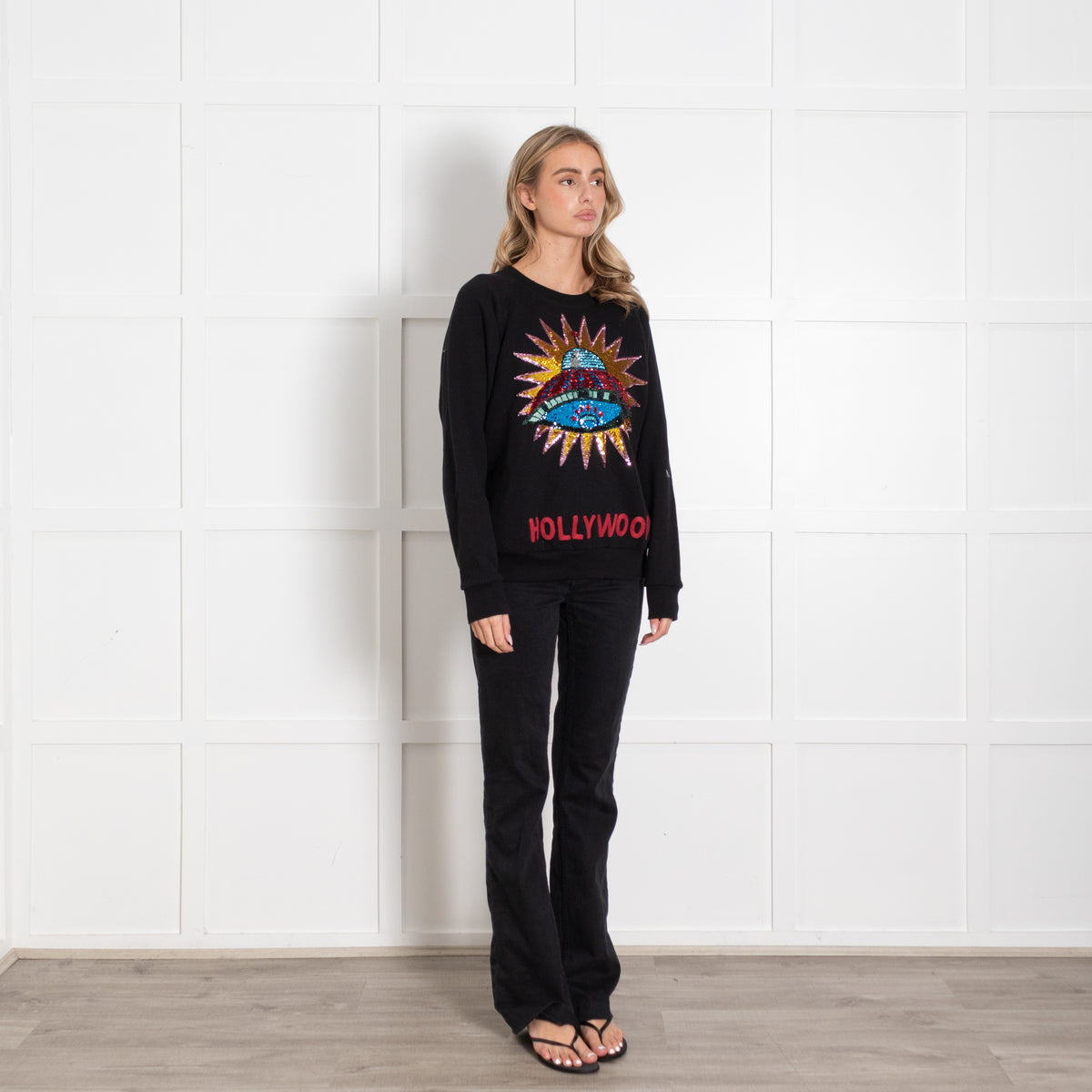 Gucci Black Multi Sequin Star Spaceship Hollywood Motif Sweatshirt - Image 7