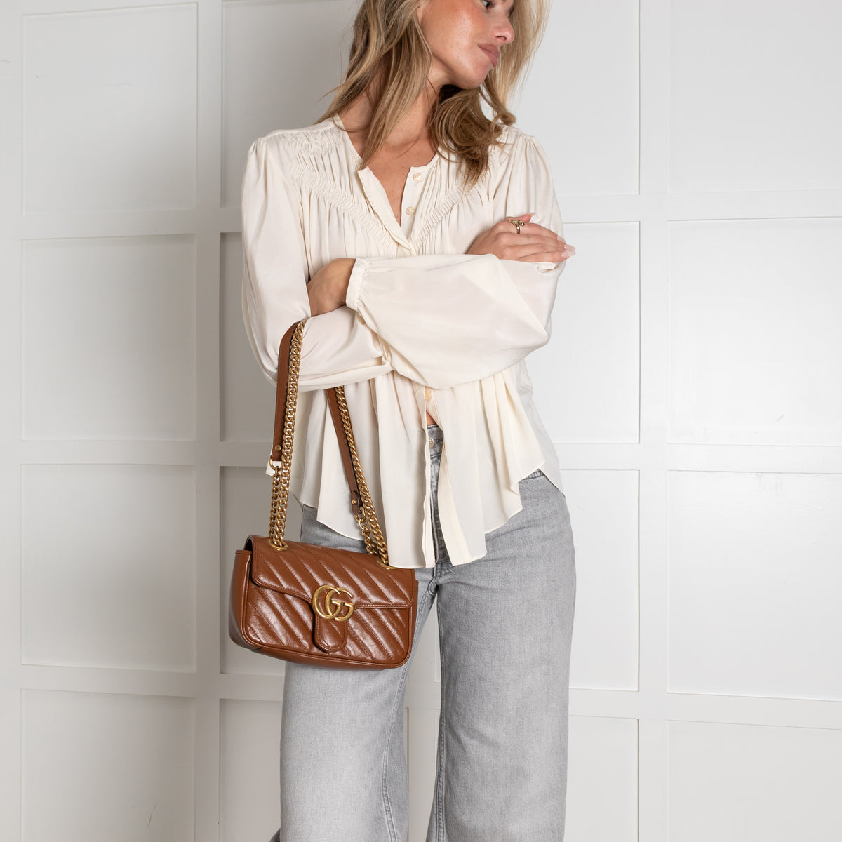 Gucci GG  Brown Marmont Matelasse Small  Bag - Image 3