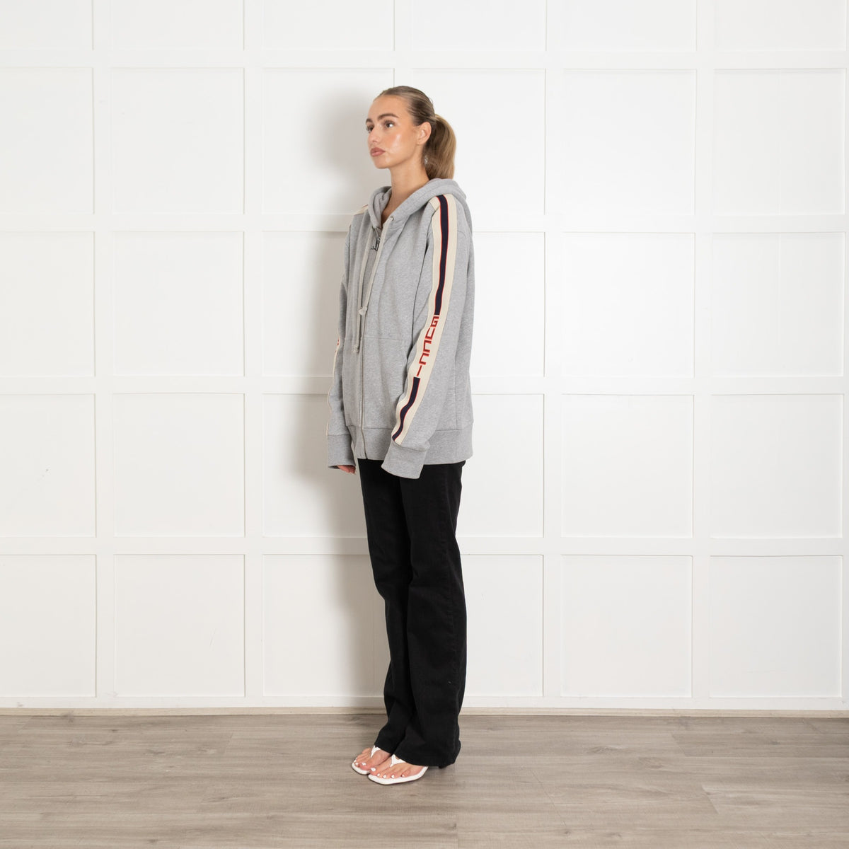 Gucci Grey Hoodie with Gucci Logo Panels - Image 3