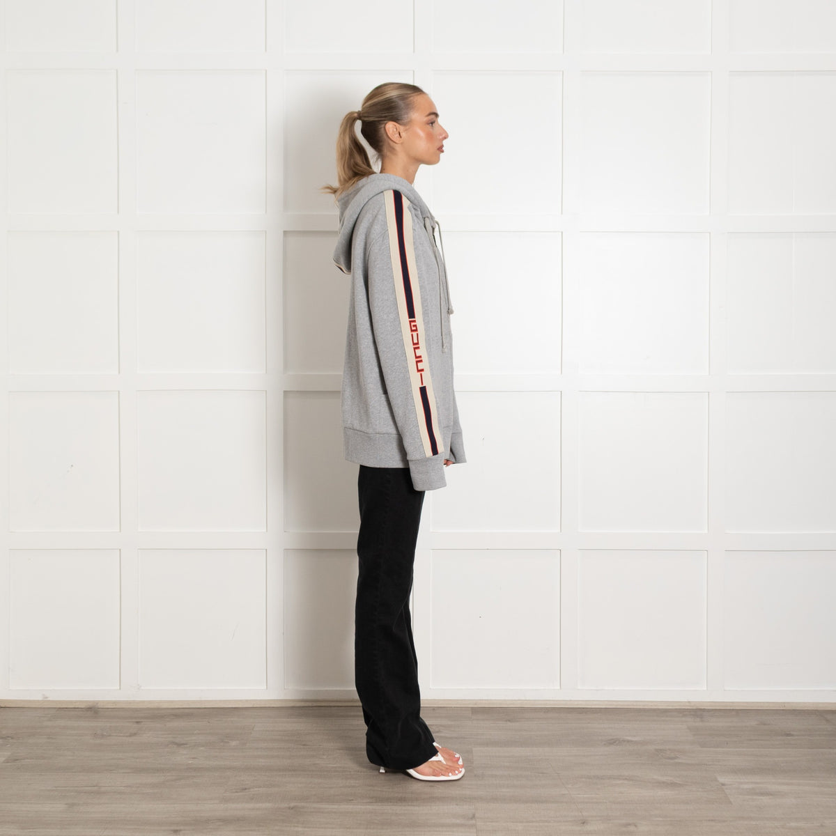 Gucci Grey Hoodie with Gucci Logo Panels - Image 6