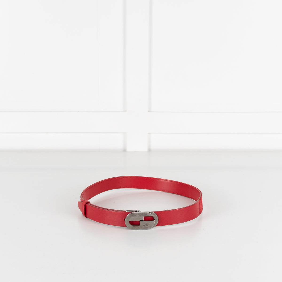 Gucci Red Leather Silver Buckle Belt - Image 1
