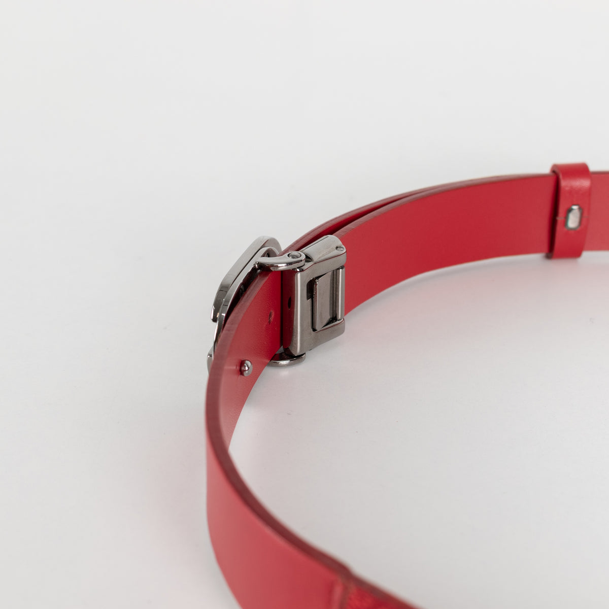 Gucci Red Leather Silver Buckle Belt - Image 10