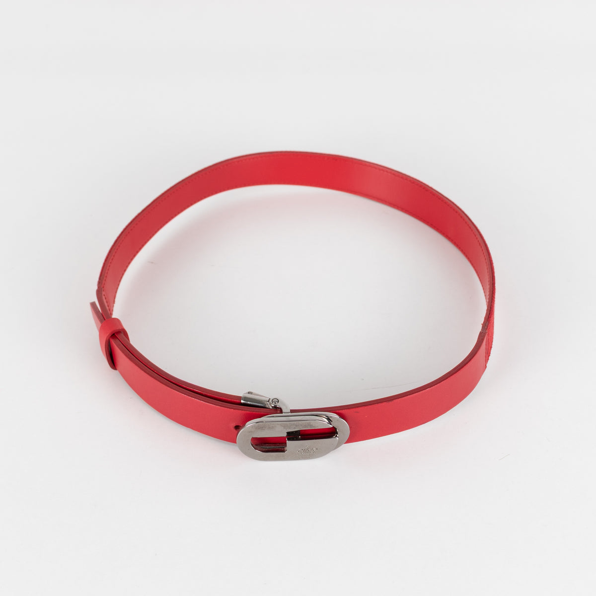 Gucci Red Leather Silver Buckle Belt - Image 2