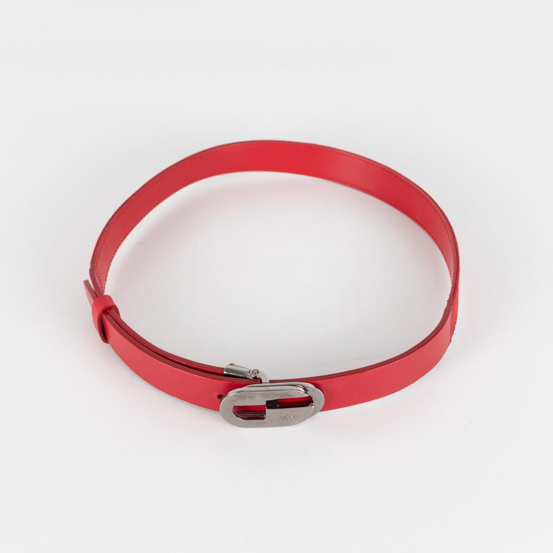 Gucci Red Leather Silver Buckle Belt - Image 2