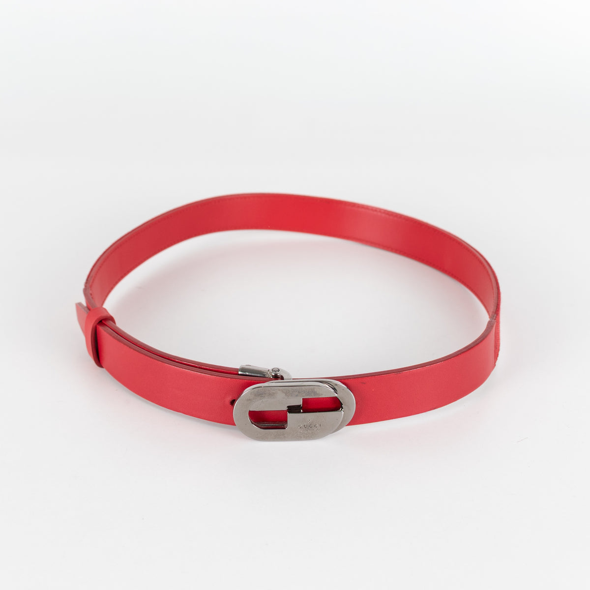 Gucci Red Leather Silver Buckle Belt - Image 3