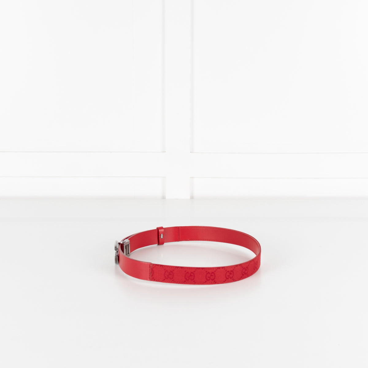 Gucci Red Leather Silver Buckle Belt - Image 4