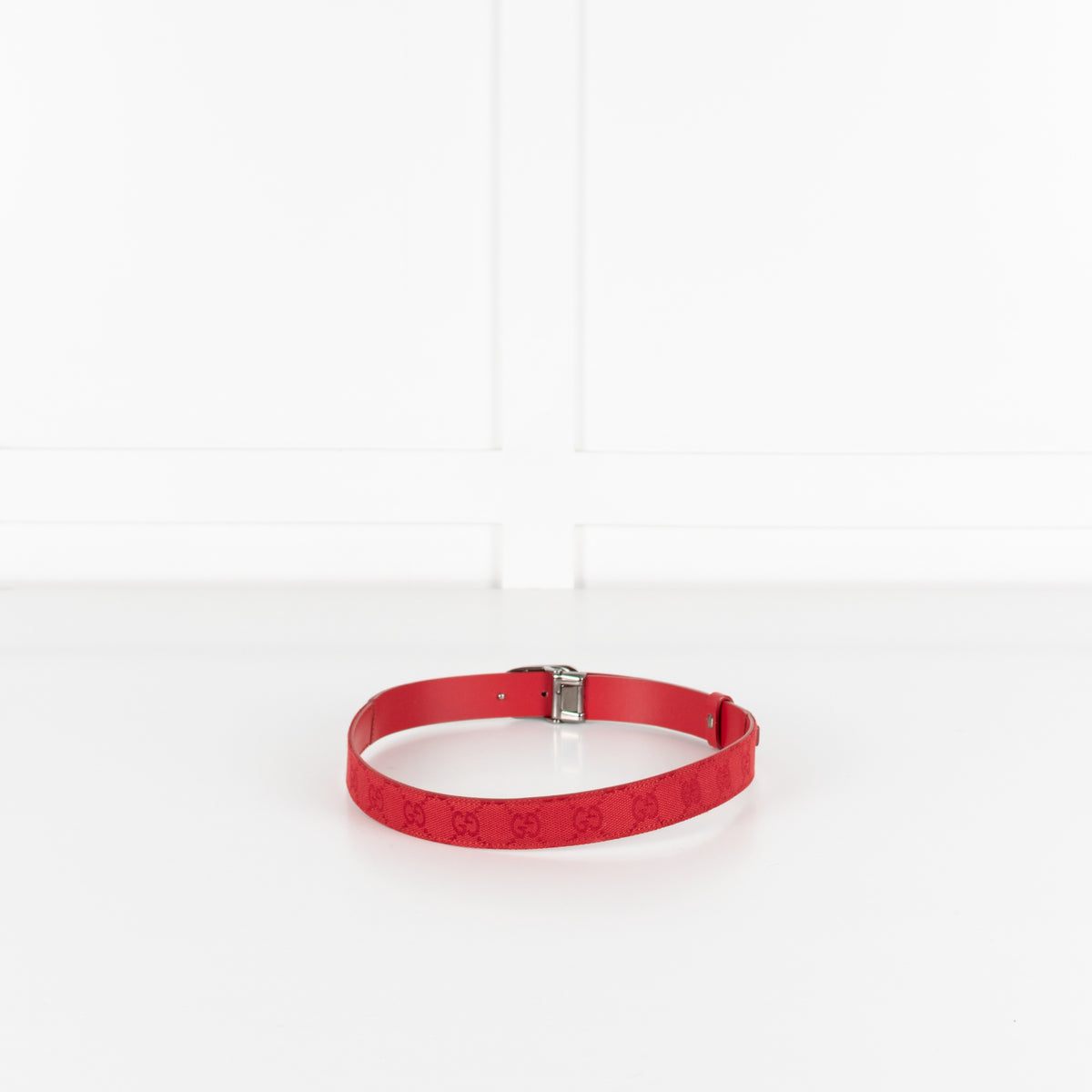 Gucci Red Leather Silver Buckle Belt - Image 5