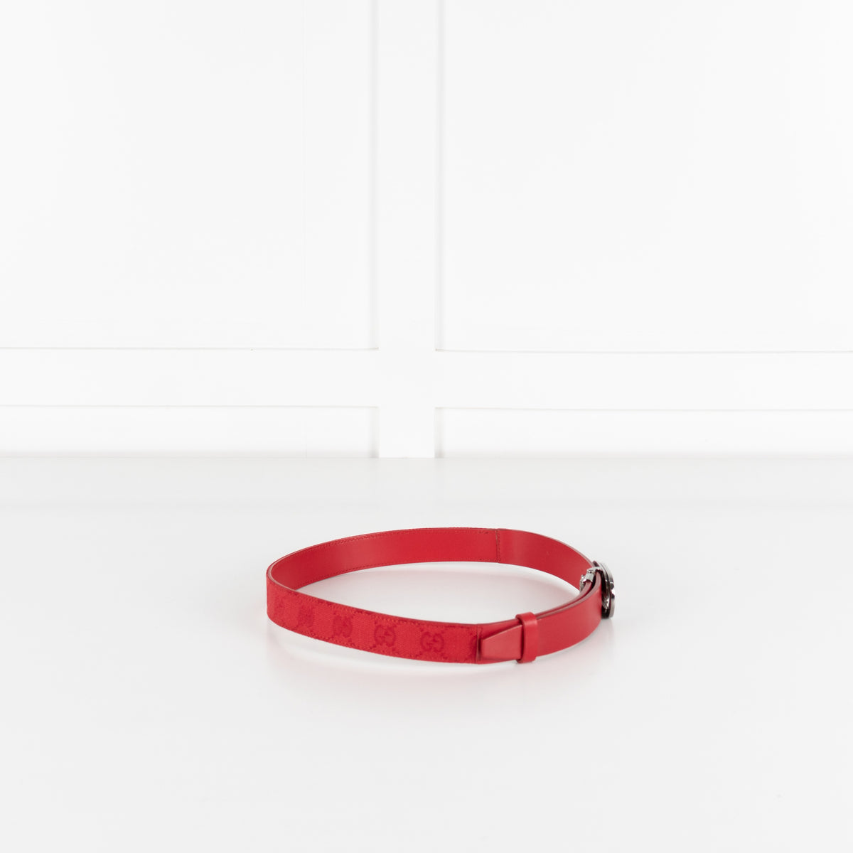 Gucci Red Leather Silver Buckle Belt - Image 6